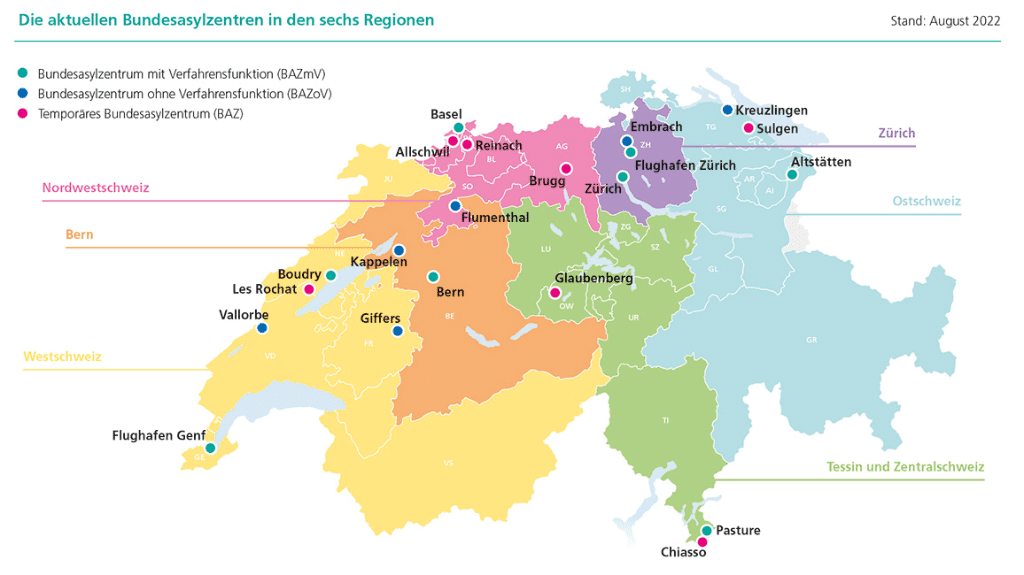 Obligatorische Krankenversicherung:Liste aller Bundeasylzentren ©Staatssekretariat für Migration SEM
