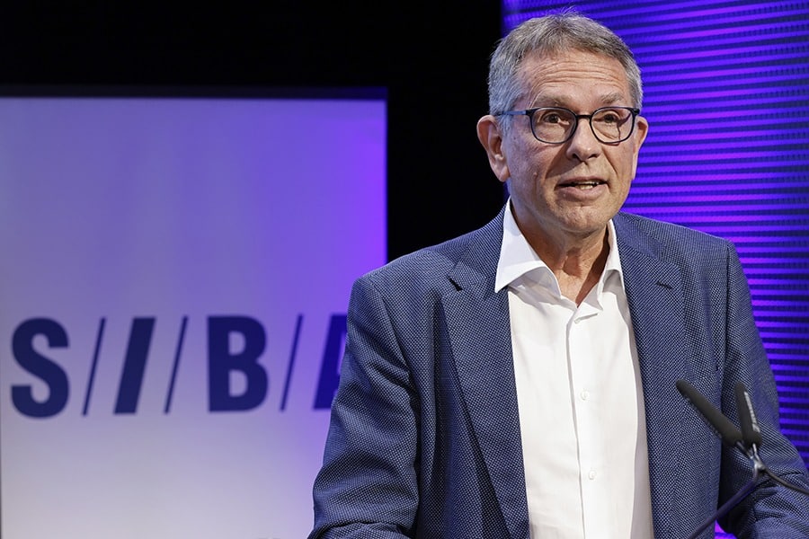 SIBA-GV: Markus Lehmann, Präsident SIBA anlässlich der 32. GV vom 17. März 2023 im KKL in Luzern. Photo: Stefan Wermuth.