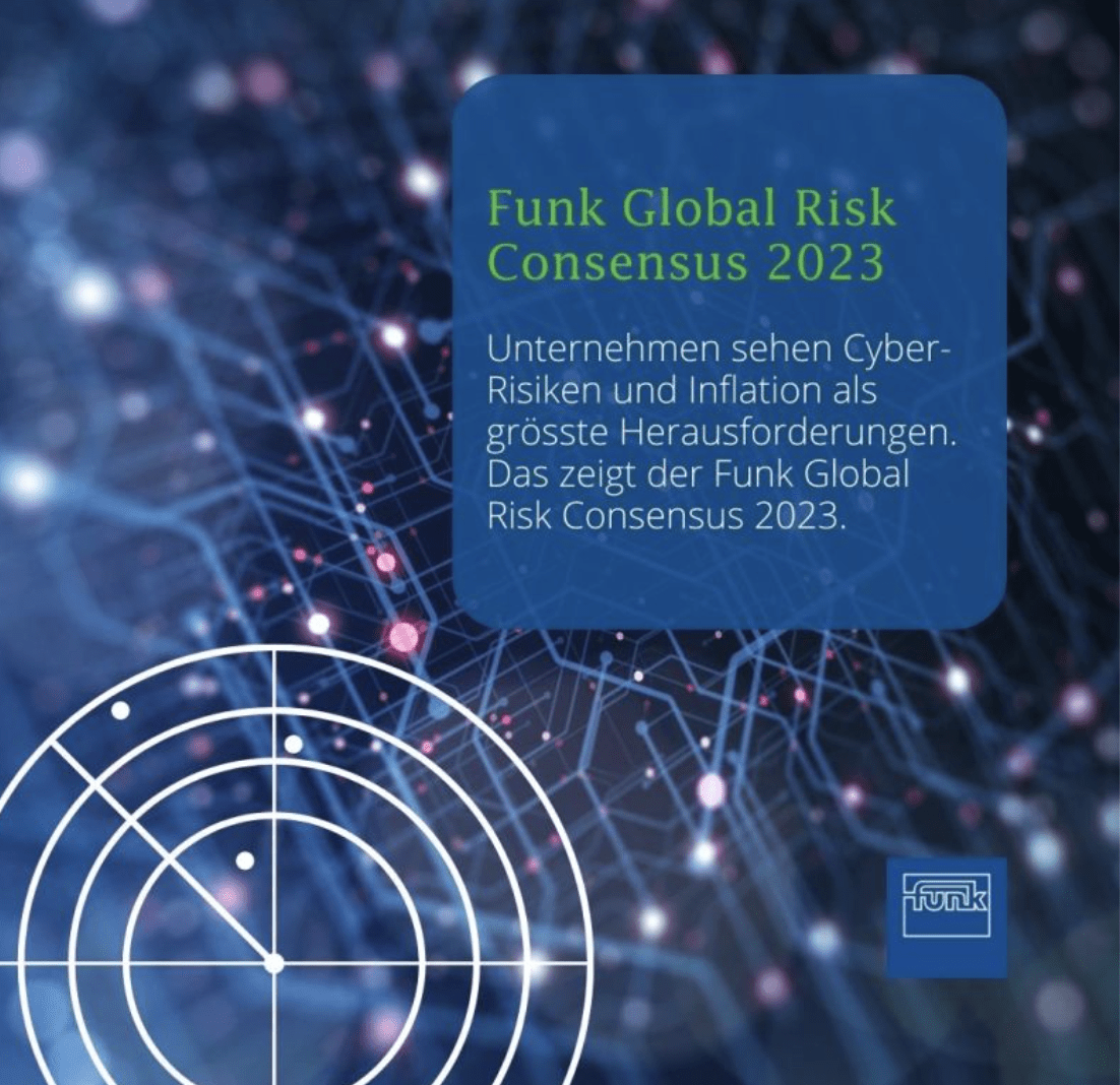 Funk Global Risk Consensus 2023 mit den Top 5 Unternehmensrisiken.