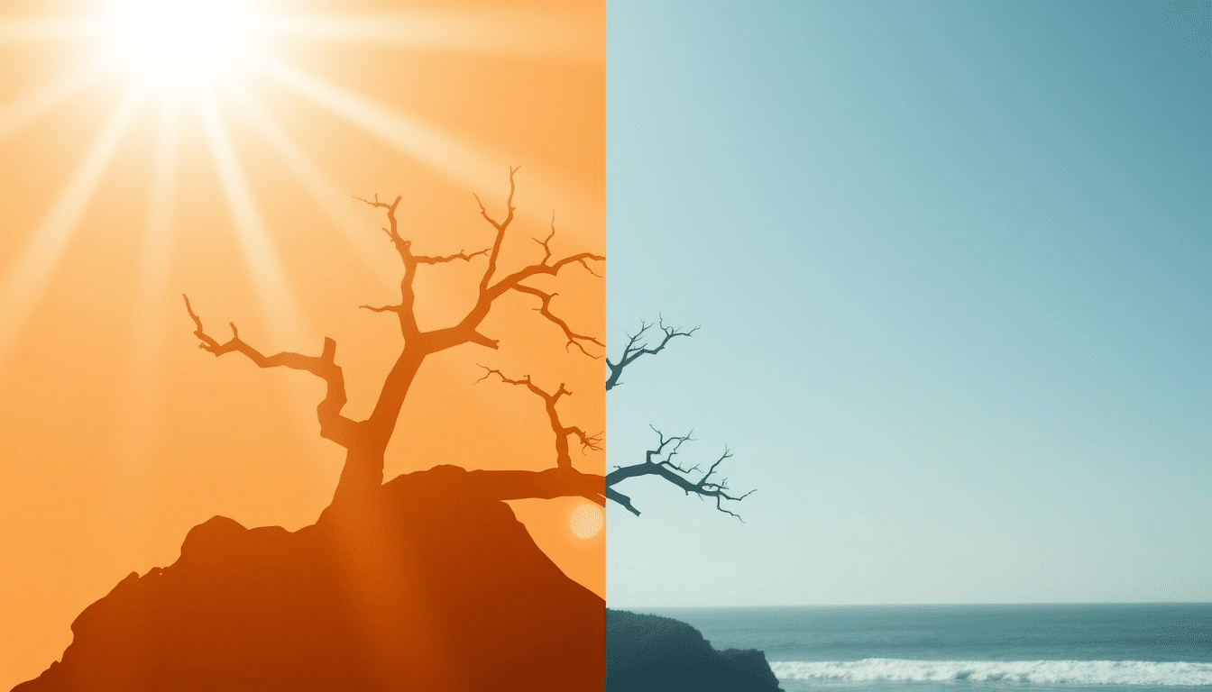 Erstelle ein Bild 16:9 zum Thema:Hellbrise und Dunkelflaute: Zwei Seiten der Energiewende