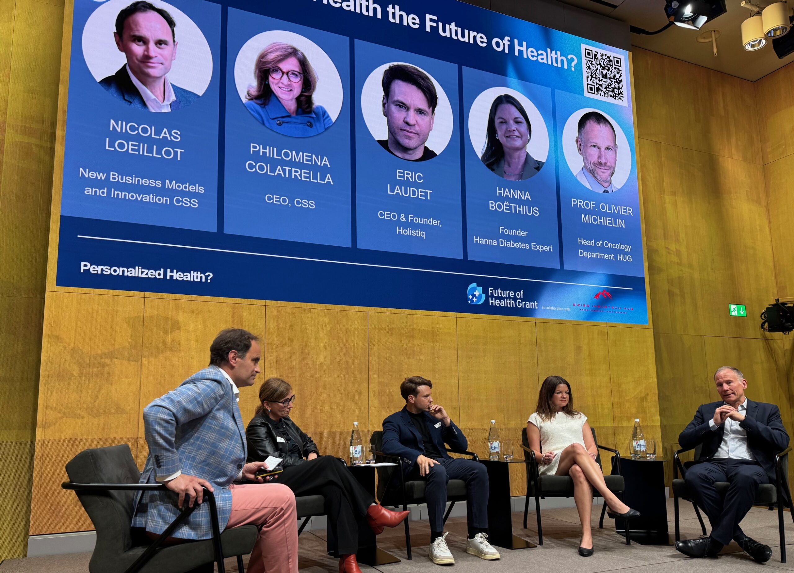 Vom Schlagwort zur Praxis: f.l.t.r. Nicolas Loeillot (CSS), Philomena Colartella (CSS), Eric Laudet (Holistiq), Hanna Boëthius (Advocate Diabetes Expert), Prof. Dr. Olivier Michielin (HUG).